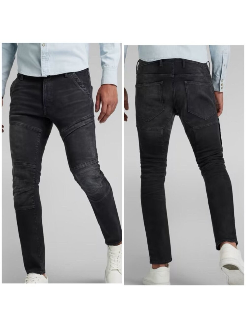 G Star Raw Rackam 3D Skinny Jeans Mens Black Stretch Biker Moto 29x27